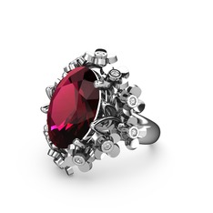 Belka Demet Yüzük - Rodolit garnet ve pırlanta 18 ayar beyaz altın yüzük (0.18 karat) #k9rqqq