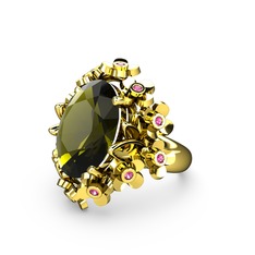 Belka Demet Yüzük - Peridot ve rodolit garnet 18 ayar altın yüzük #kmn89f