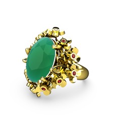 Belka Demet Yüzük - Kök zümrüt ve garnet 8 ayar altın yüzük #ksp8gv