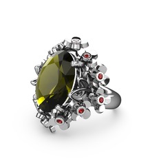 Belka Demet Yüzük - Peridot ve garnet 18 ayar beyaz altın yüzük #kz3dqh