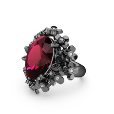 Belka Demet Yüzük - Rodolit garnet ve swarovski 925 ayar siyah rodyum kaplama gümüş yüzük #mndglq