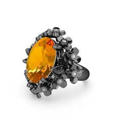 Belka Demet Yüzük - Sitrin ve swarovski 925 ayar siyah rodyum kaplama gümüş yüzük #nrmnfh