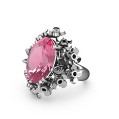 Pembe kuvars ve siyah zirkon 925 ayar gümüş yüzük