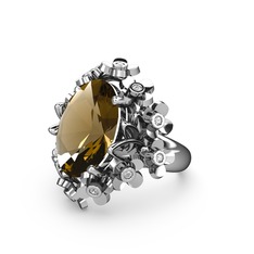 Belka Demet Yüzük - Dumanlı kuvars ve swarovski 18 ayar beyaz altın yüzük #ofyvx1