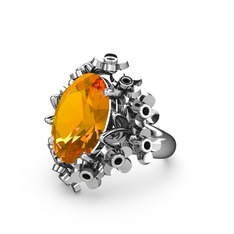 Sitrin ve siyah zirkon 925 ayar gümüş yüzük