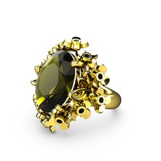 Peridot ve siyah zirkon 18 ayar altın yüzük
