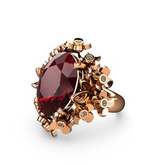 Garnet ve dumanlı kuvars 18 ayar rose altın yüzük