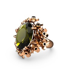 Peridot ve siyah zirkon 8 ayar rose altın yüzük