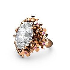 Beyaz zirkon ve rodolit garnet 14 ayar rose altın yüzük