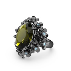 Belka Demet Yüzük - Peridot ve akuamarin 925 ayar siyah rodyum kaplama gümüş yüzük #ss2lxl