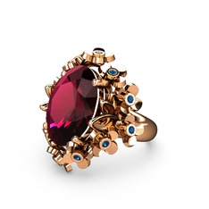 Rodolit garnet ve lab safir 14 ayar rose altın yüzük