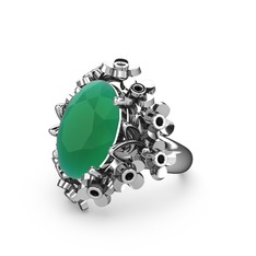 Belka Demet Yüzük - Kök zümrüt ve siyah zirkon 8 ayar beyaz altın yüzük #tf2o25