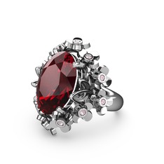 Belka Demet Yüzük - Garnet ve pembe kuvars 18 ayar beyaz altın yüzük #u1tm9t