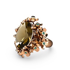 Belka Demet Yüzük - Dumanlı kuvars ve yeşil kuvars 18 ayar rose altın yüzük #um9ki9