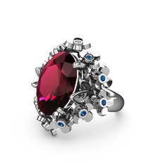 Belka Demet Yüzük - Rodolit garnet ve lab safir 8 ayar beyaz altın yüzük #utbusc