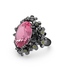 Belka Demet Yüzük - Pembe kuvars ve peridot 925 ayar siyah rodyum kaplama gümüş yüzük #utp7gf