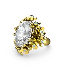 Swarovski ve akuamarin 14 ayar altın yüzük