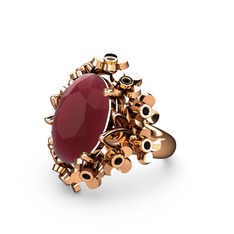 Belka Demet Yüzük - Kök yakut ve siyah zirkon 8 ayar rose altın yüzük #w28fiy