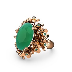 Belka Demet Yüzük - Kök zümrüt ve yeşil kuvars 18 ayar rose altın yüzük #x784va