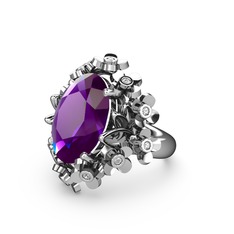 Belka Demet Yüzük - Ametist ve swarovski 14 ayar beyaz altın yüzük #xpcqrx