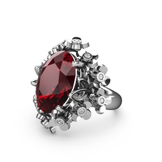 Belka Demet Yüzük - Garnet ve swarovski 14 ayar beyaz altın yüzük #yb4iay