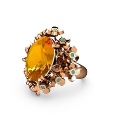 Belka Demet Yüzük - Sitrin ve kök zümrüt 14 ayar rose altın yüzük #ypikdr