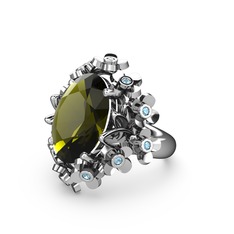 Peridot ve akuamarin 925 ayar gümüş yüzük
