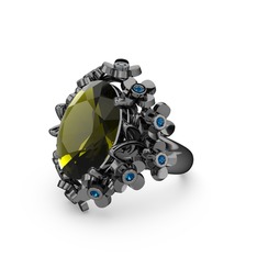 Peridot ve lab safir 925 ayar siyah rodyum kaplama gümüş yüzük