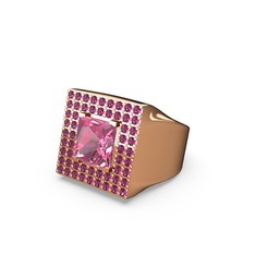 Albera Kare Yüzük - Pembe kuvars ve rodolit garnet 14 ayar rose altın yüzük #103mdtd