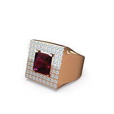 Albera Kare Yüzük - Rodolit garnet ve akuamarin 14 ayar rose altın yüzük #10de65k
