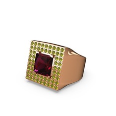 Albera Kare Yüzük - Rodolit garnet ve peridot 18 ayar rose altın yüzük #10r1qzs