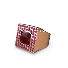 Albera Kare Yüzük - Garnet ve rodolit garnet 14 ayar rose altın yüzük #10uh2px