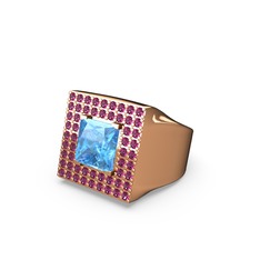Akuamarin ve rodolit garnet 14 ayar rose altın yüzük