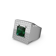 Albera Kare Yüzük - Yeşil kuvars ve swarovski 18 ayar beyaz altın yüzük #1131oz9