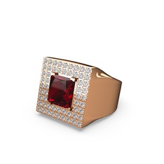 Albera Kare Yüzük - Garnet ve beyaz zirkon 14 ayar rose altın yüzük #11djlon
