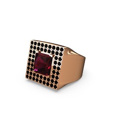 Albera Kare Yüzük - Rodolit garnet ve siyah zirkon 8 ayar rose altın yüzük #11x14bn