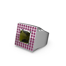 Albera Kare Yüzük - Peridot ve rodolit garnet 8 ayar beyaz altın yüzük #124yu7x