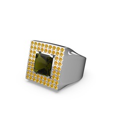 Peridot ve sitrin 18 ayar beyaz altın yüzük