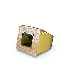 Albera Kare Yüzük - Peridot ve pembe kuvars 14 ayar altın yüzük #12b0rvo