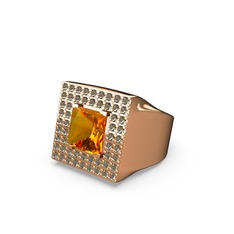 Albera Kare Yüzük - Sitrin ve dumanlı kuvars 925 ayar rose altın kaplama gümüş yüzük #12dli02