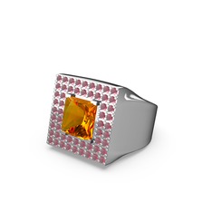 Albera Kare Yüzük - Sitrin ve kök yakut 14 ayar beyaz altın yüzük #12odpm