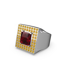Garnet ve sitrin 18 ayar beyaz altın yüzük