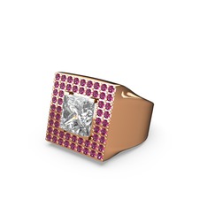 Albera Kare Yüzük - Beyaz zirkon ve rodolit garnet 18 ayar rose altın yüzük #1445lfu