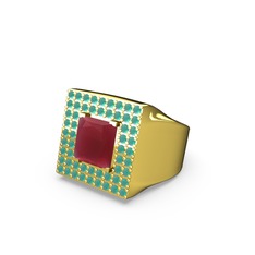 Albera Kare Yüzük - Kök yakut ve kök zümrüt 18 ayar altın yüzük #1498hi9