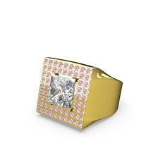 Albera Kare Yüzük - Beyaz zirkon ve pembe kuvars 18 ayar altın yüzük #151g5ub