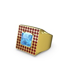 Albera Kare Yüzük - Akuamarin ve garnet 14 ayar altın yüzük #157eeor