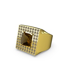 Albera Kare Yüzük - Dumanlı kuvars 14 ayar altın yüzük #15813xd