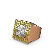 Beyaz zirkon ve peridot 14 ayar rose altın yüzük