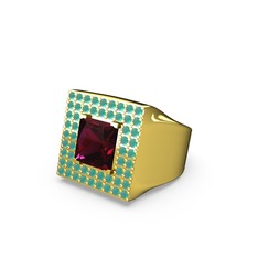 Albera Kare Yüzük - Rodolit garnet ve kök zümrüt 18 ayar altın yüzük #15quj7s