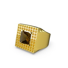 Albera Kare Yüzük - Dumanlı kuvars ve sitrin 18 ayar altın yüzük #167jand
